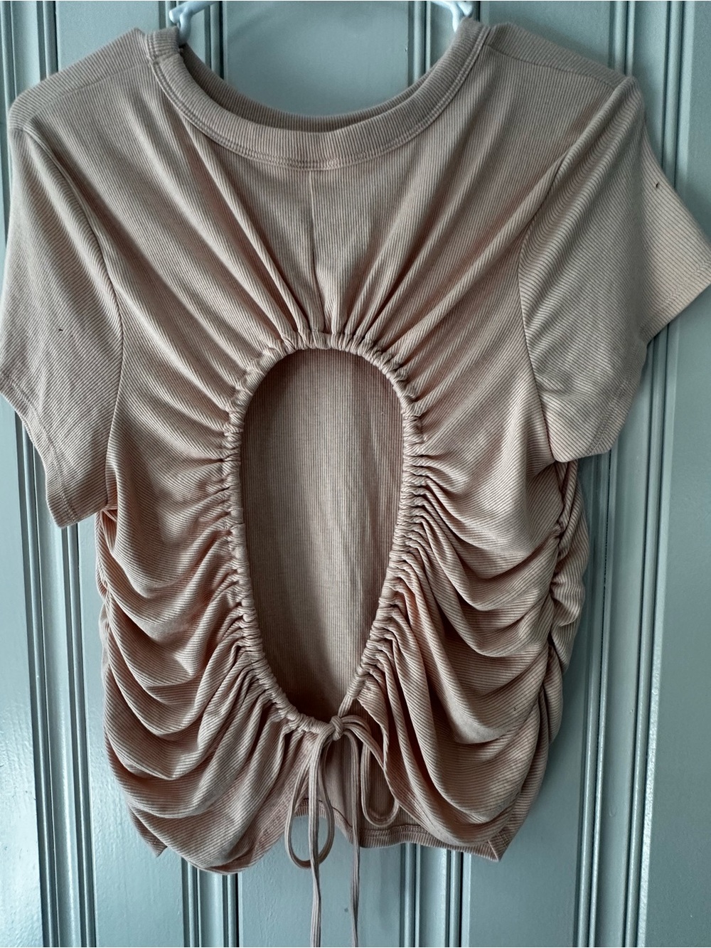 Open-Back Ruched Crop Top — Blush